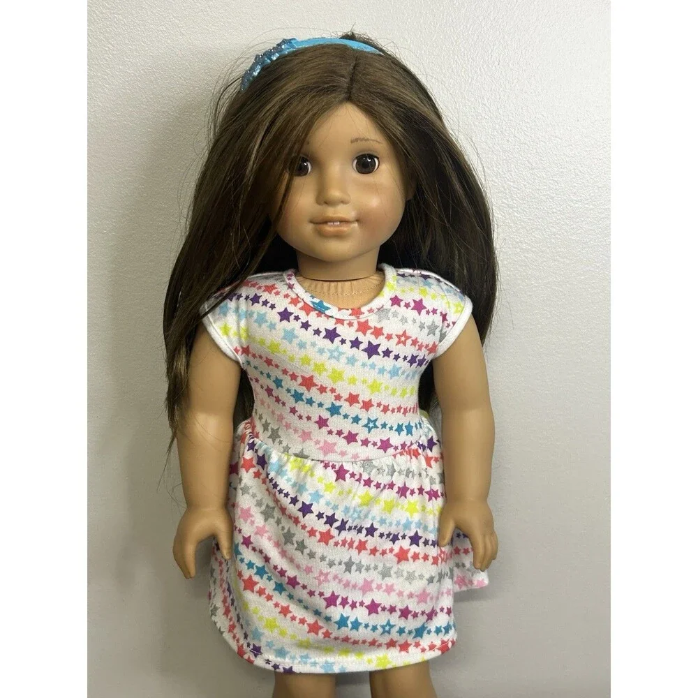 American Girl Truly Me doll long layered brown hair brown eyes 18” with Dress
